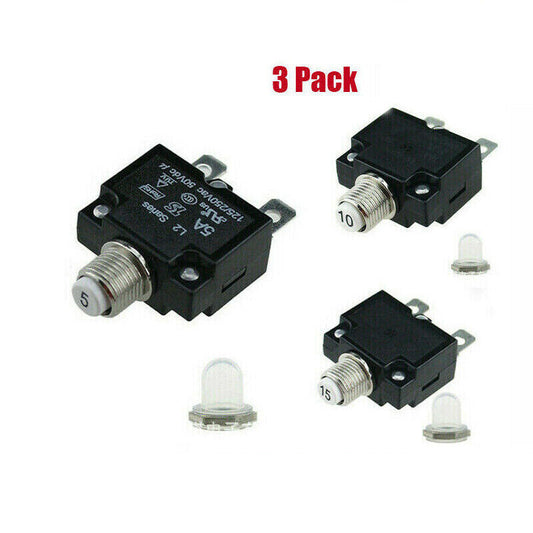 3x 5/10/15A Manual Reset Push Button Switch Circuit Breaker Overload Protector