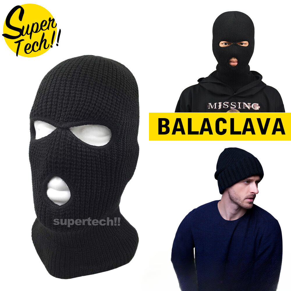 3 Holes Black Balaclava Ski Mask SAS Style Windproof Mask Neck Warmer Beanie Cap