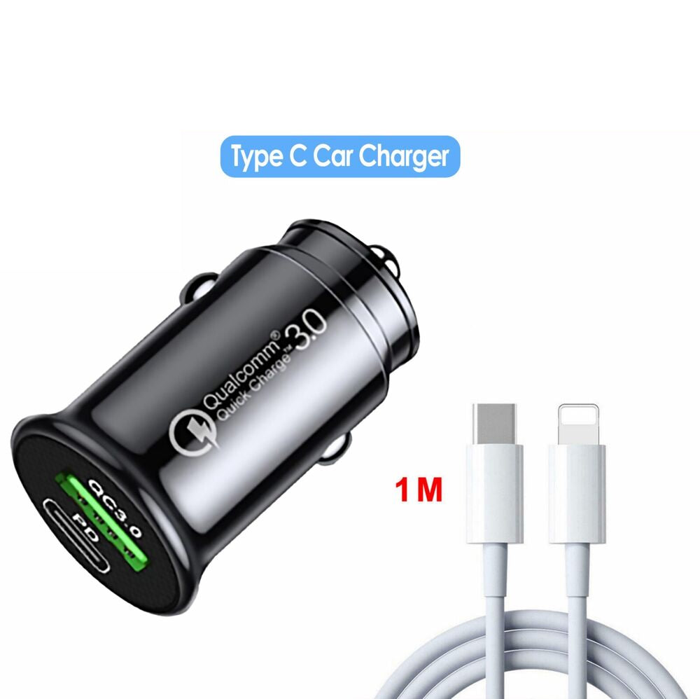 2pcs Type C Car Charger Fast Charging Car USB Adapter Type C Dual Port Quick