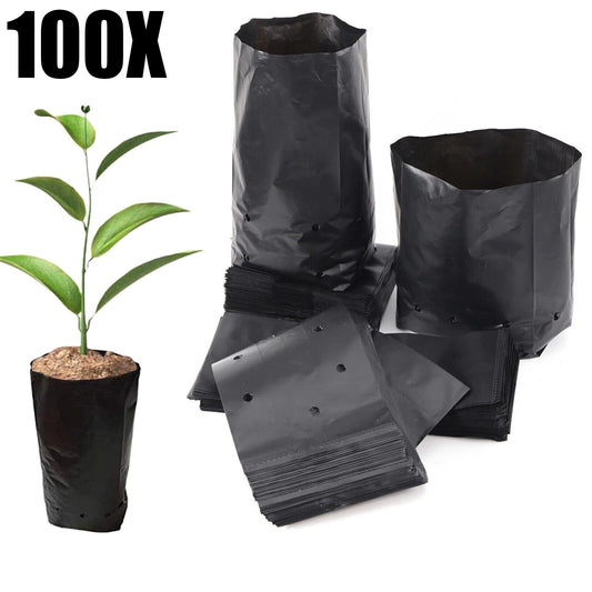 100PCS Black PE Nursery Bags Plant Grow Bags Pot Garden Yard Planting Pouch Bag