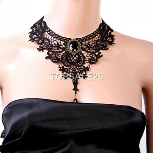 Women Victorian Lace Choker Necklace Metal Cameo Jewel Steampunk