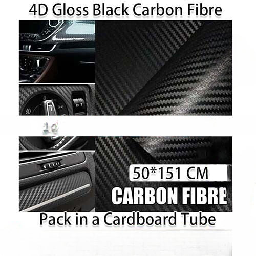 50x151cm 4D Gloss Black Carbon Fibre Car Vinyl Wrap Film Air Release Fiber DIY