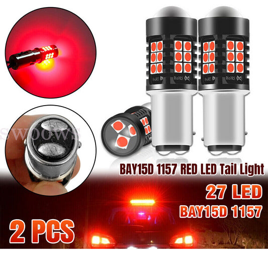 2X BAY15D 1157 RED LED BRAKE STOP TAIL LIGHT BULBS GLOBE SUPER BRIGHT ERROR FREE