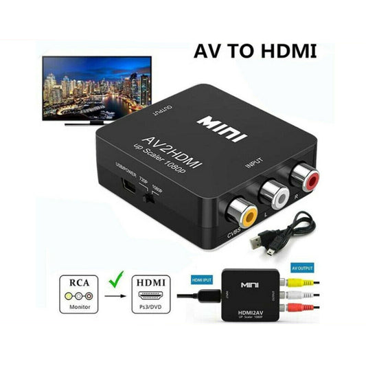 Composite AV CVBS 3RCA to HDMI Video Cable Converter 1080p Upscaling Black