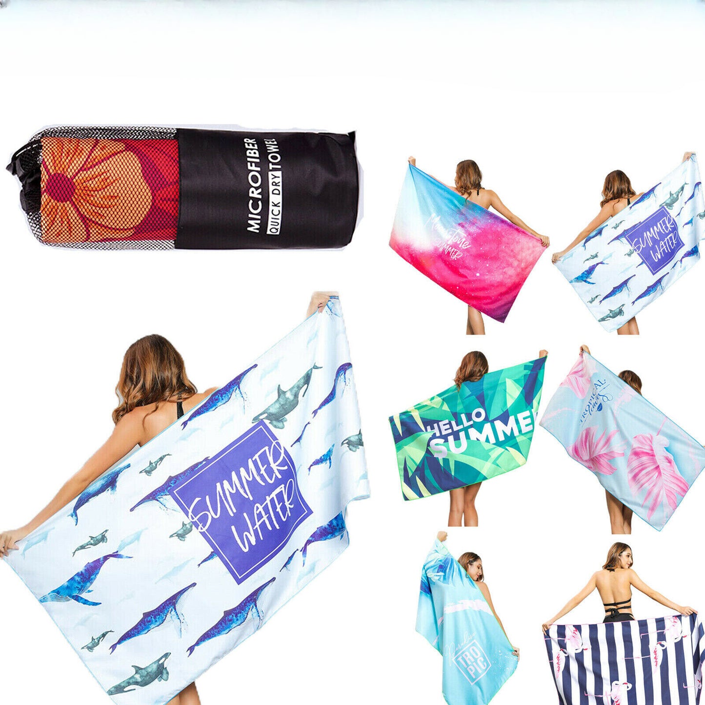 Sand Free XL Beach Towel + Bag Quick Dry Microfibre Compact Light Swimming