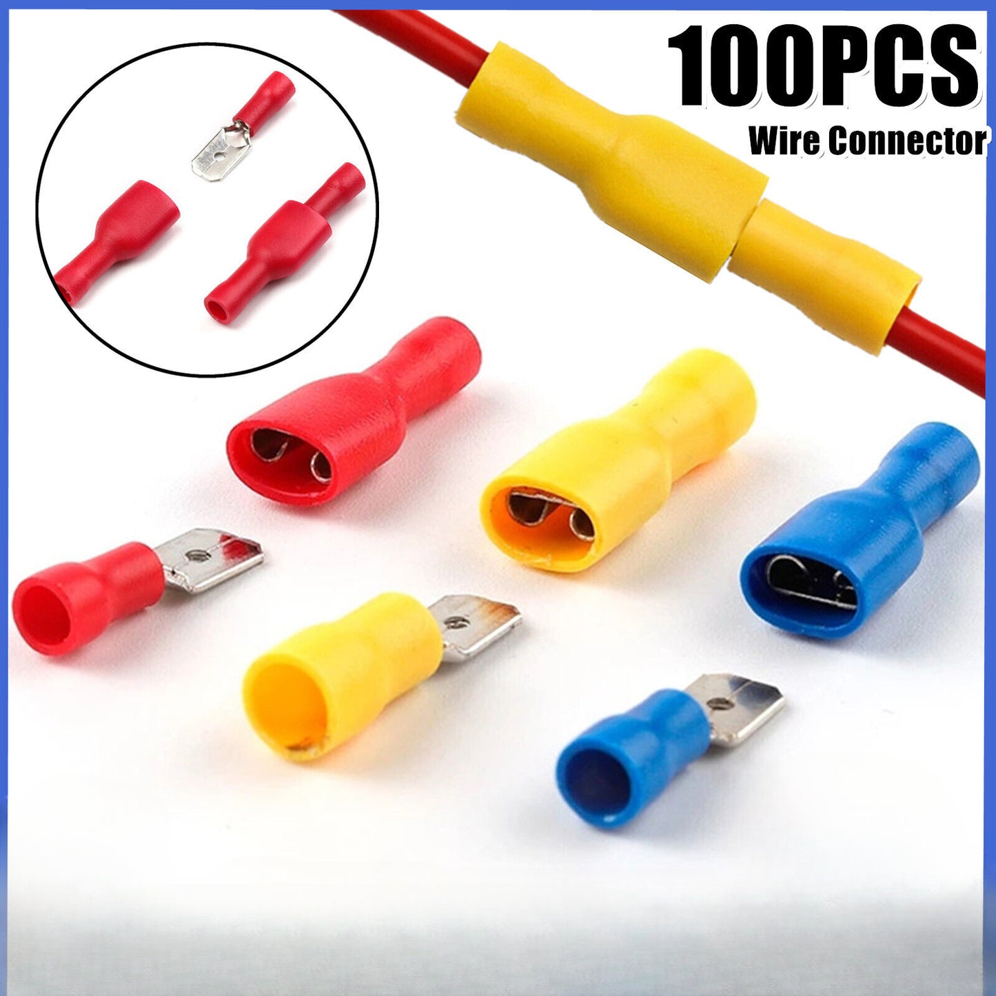 100PCS Terminal Electrical Wire Connector Kit Assorted Insulated Crimp Spade Set