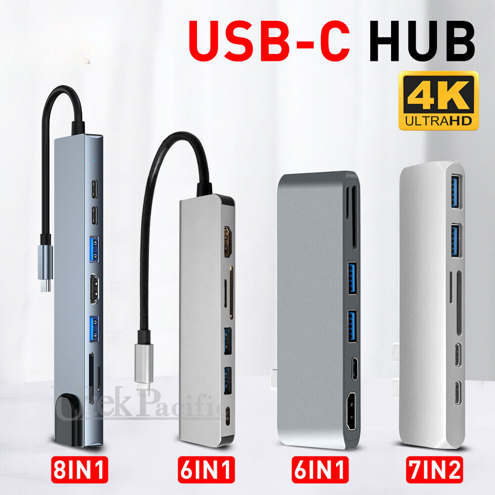 6/7/8in 1 USB-C HUB Type-C USB Multi 3.0 4K HDMI RJ45 Ethernet Micro SD TF OTG