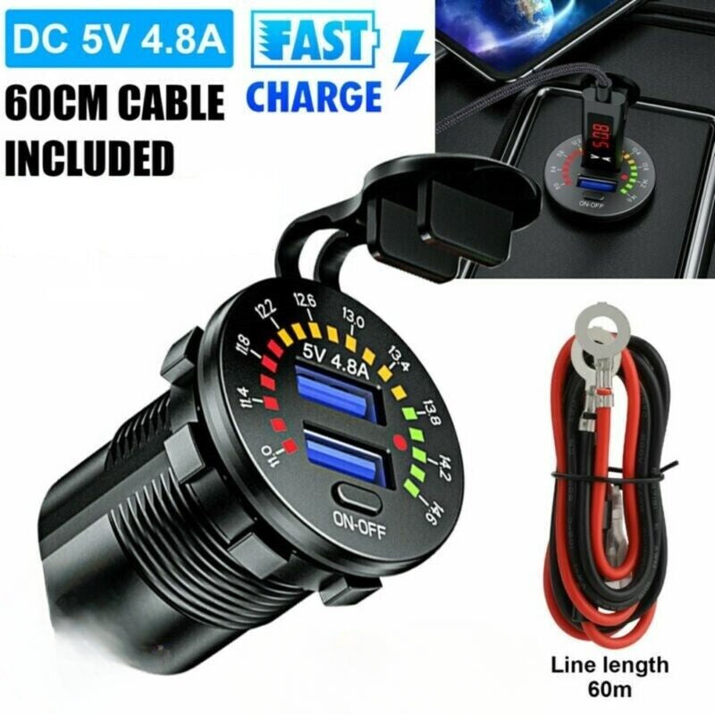 Waterproof Dual USB Port Car Motorbike Motorcycle Charger Socket Power Adapter