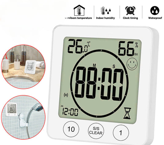 Waterproof Shower Timer Bathroom Clock Digital Alarm Temperature Meter Humidity