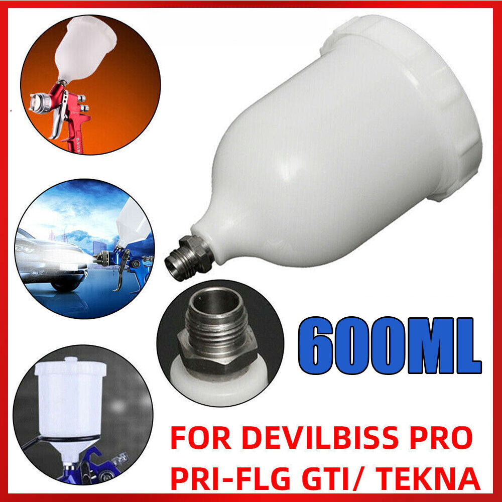 600ML Spray Gun Pot Paint Cup Replace For Devilbiss / TEKNA Pro Pri Spare Part