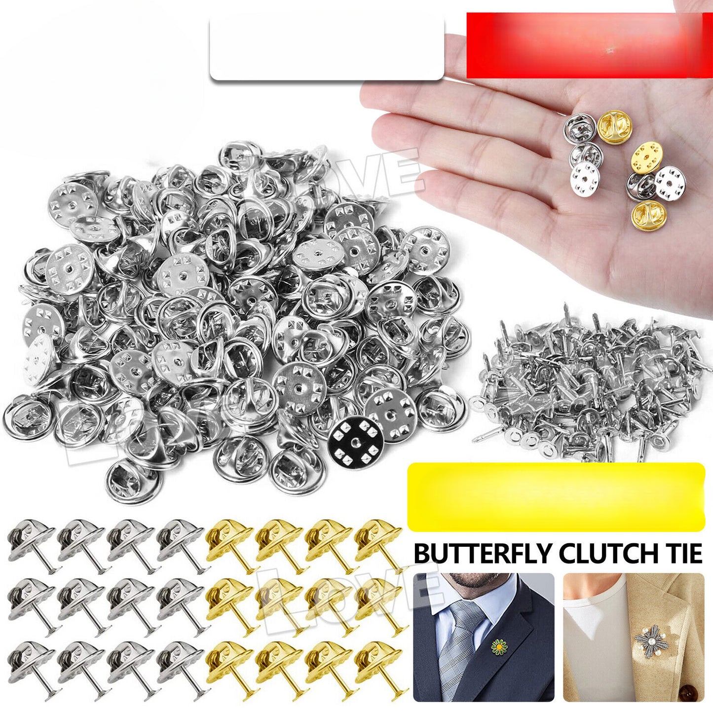 50pcs Butterfly Clutch Tie Tacks Pin Backs Replacement With Blank Pins