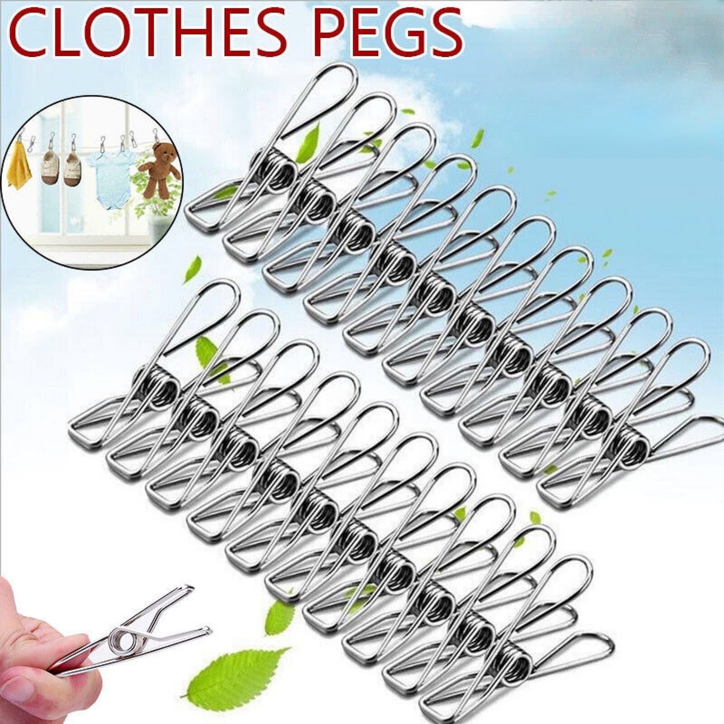 NEW Stainless Steel Clothes Pegs Hanging Clips Pins Laundry Windproof Clamp Tool