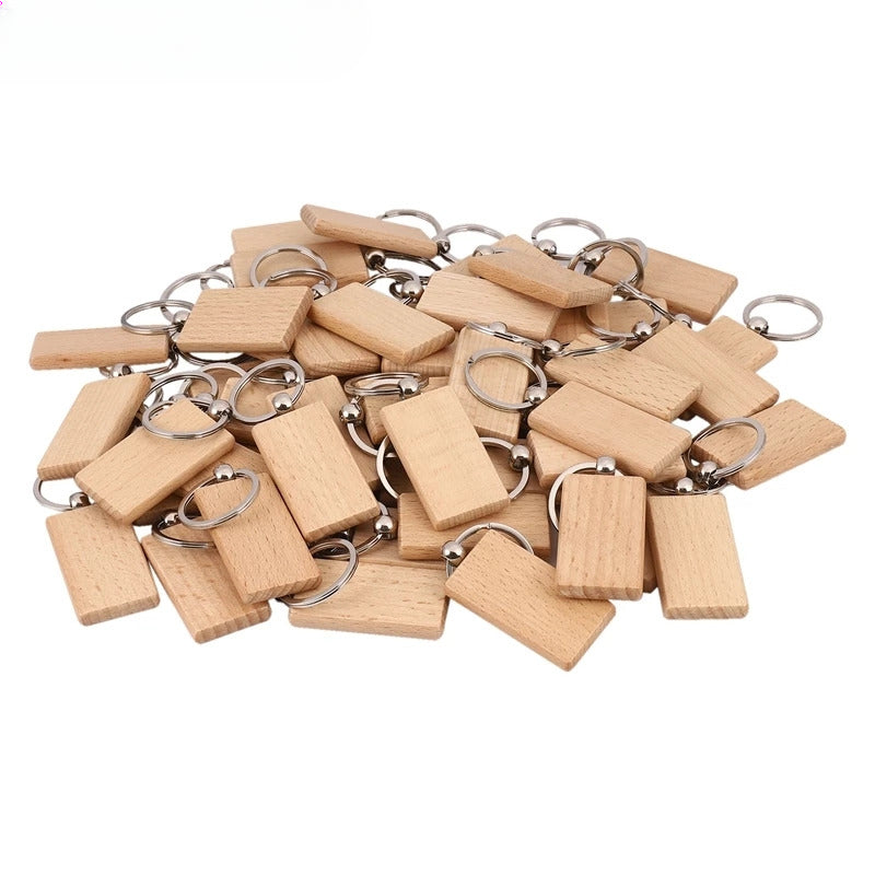 10pcs Blank Rectangle Wooden Key Chain DIY Wood Keyrings Key Tags Friends Gifts