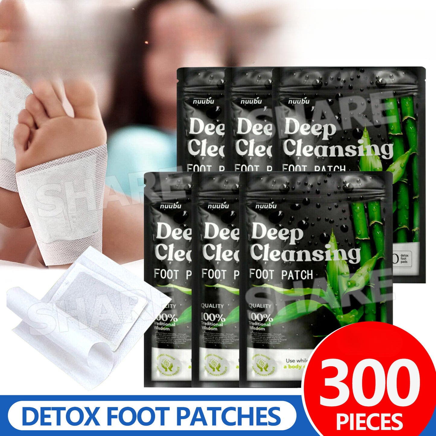 300pcs NUUBU Detox Foot Patches Pads Natural plant Toxin Removal Sticky Adhesive