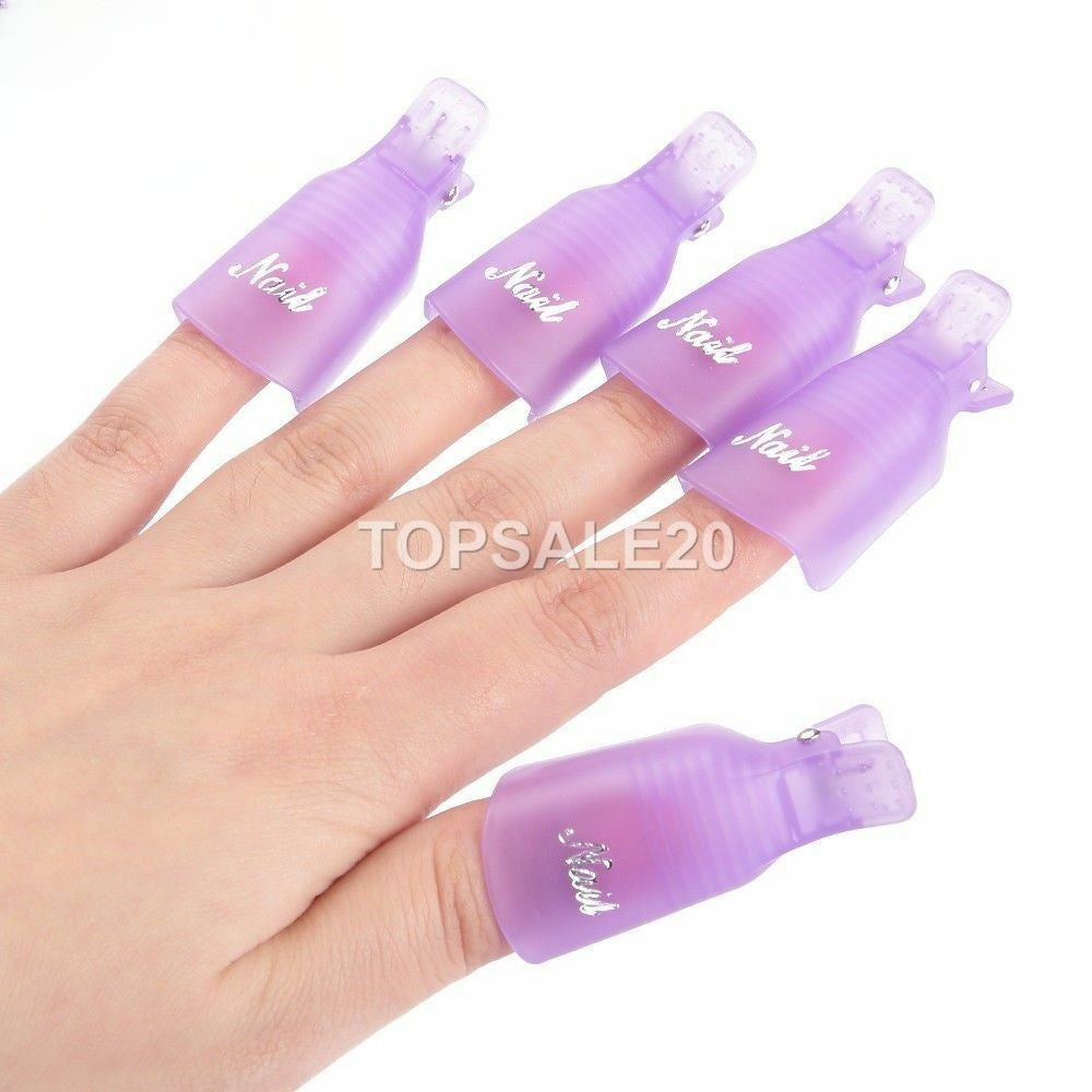 10PCS Plastic Nail Soak Off UV Gel Art Polish Remover Wrap Clip Cap