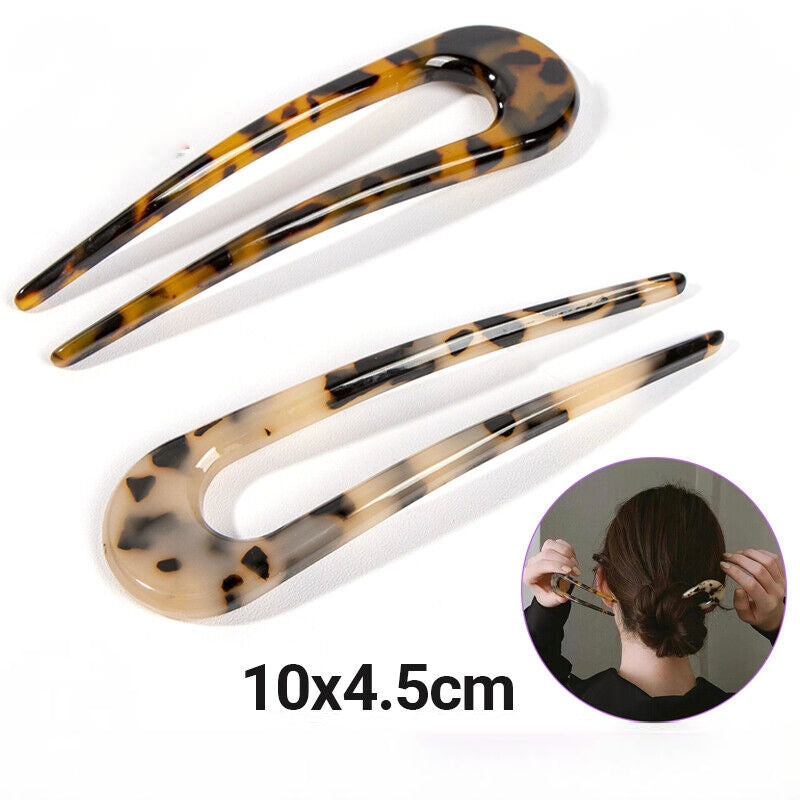 2x U-Shape Hair Clips Stick Tortoise Shell Hairstyle Hair Pin Hair Accessories