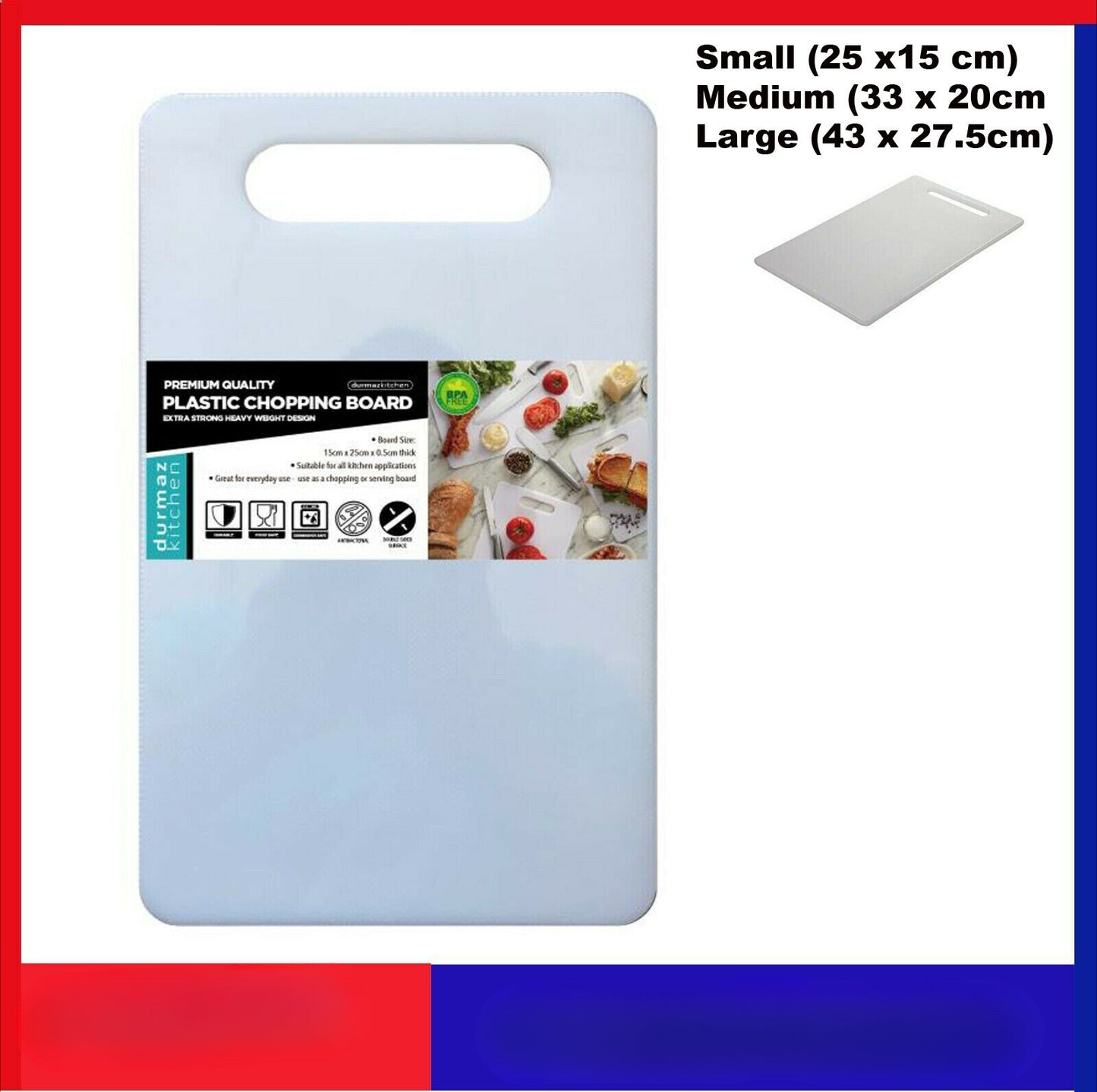 3pcs Plastic Chopping Boards Cutting Board 25 X 15CM White ChoppingBoard