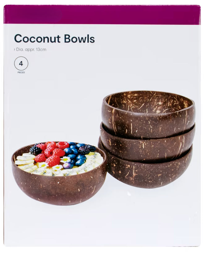 4 Piece Set Coconut Bowls Polished with Coconut Oil - Brown breakfast