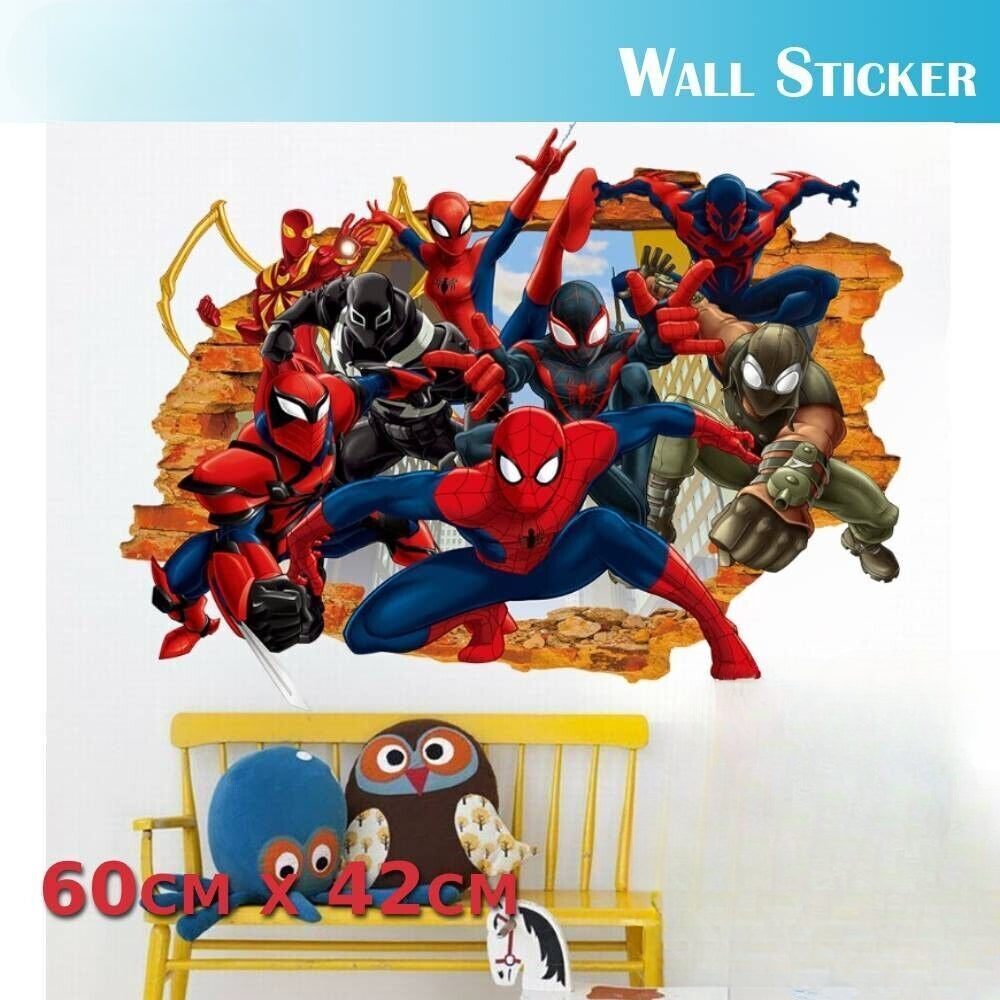 3D Wall Stickers Removable The Avengers Spider Man Broken Wall Kid Boy Room