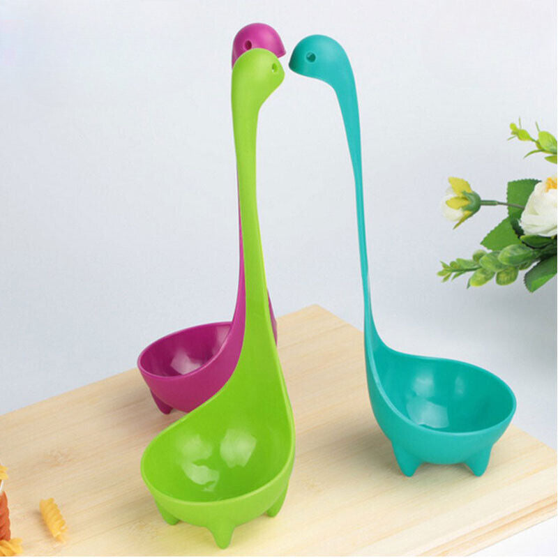 2x Nessie Soup Ladle Long Handle Loch Ness Monster Dinosaur Kitchen Food Spoon