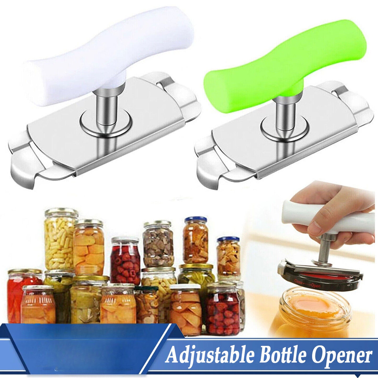 Jar Opener Adjustable Bottle Opener Stainless Steel Lids Off For Kitchen Remover