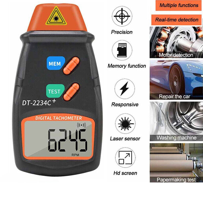 Handheld Laser Tachometer Non-Contact Digital Photo RPM Rotation Speed Meter