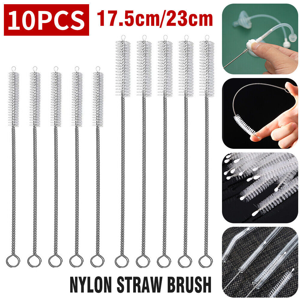 10Pcs Nylon Reusable Straw Brush Cleaner Bottle Small Long Cleaning Tube Pipe