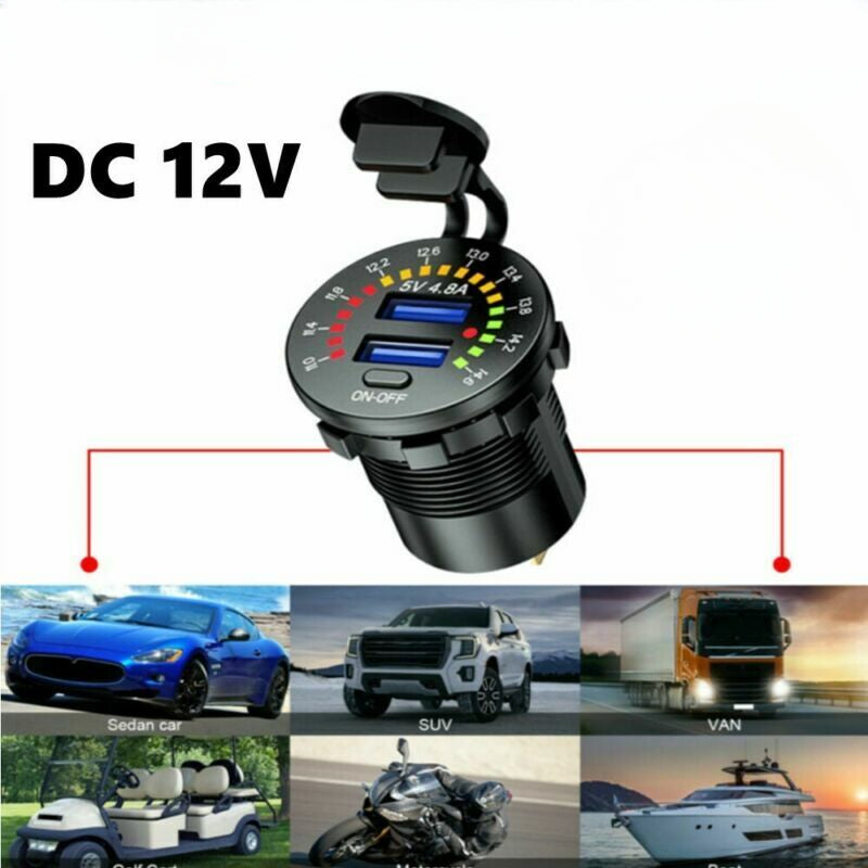 Waterproof Dual USB Port Car Motorbike Motorcycle Charger Socket Power Adapter