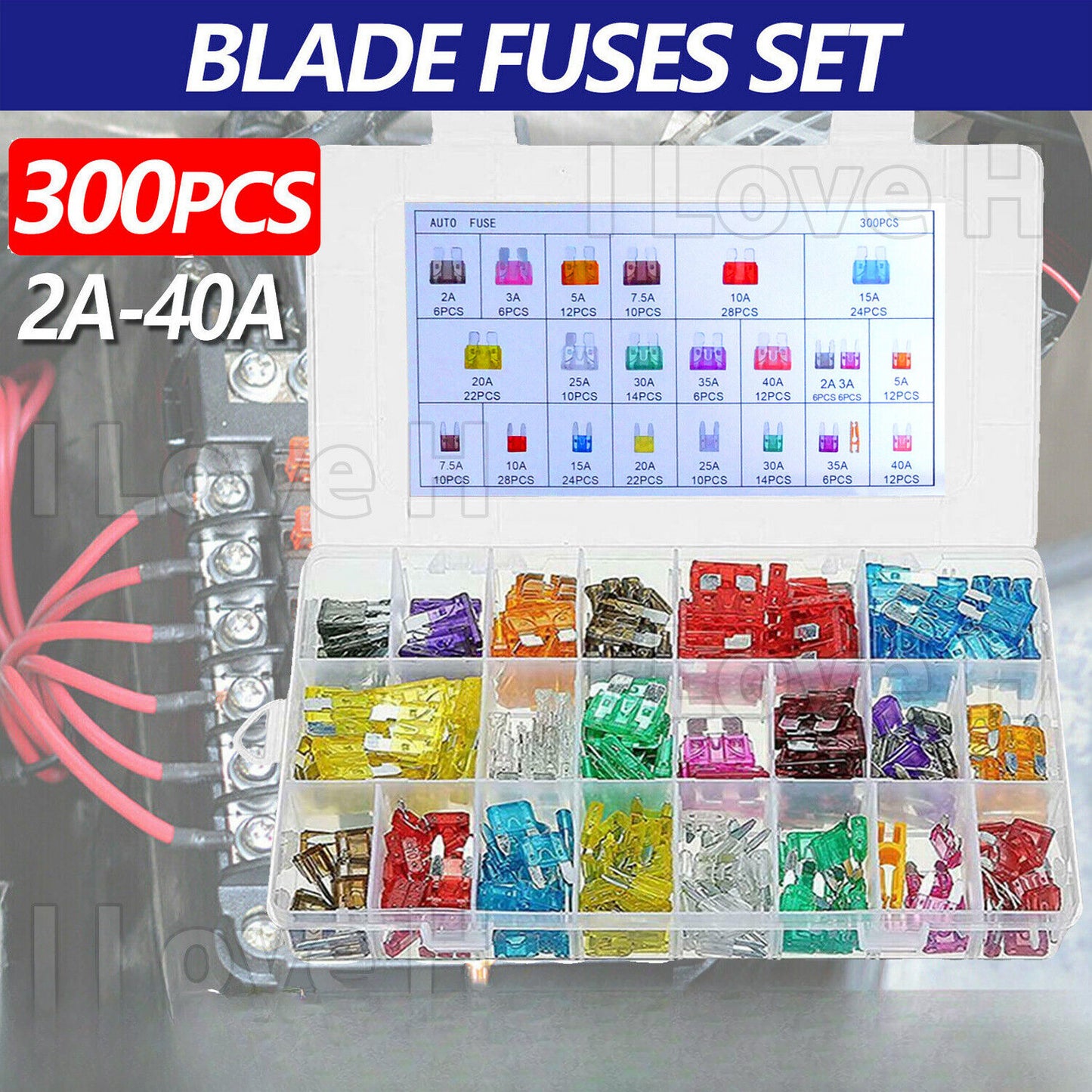 300PCS Car Blade Fuses Assortment Assorted Kit Blade Set Auto Truck Automotive