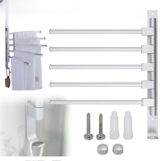 Bathroom 5 Arm Wall Mounted Towel Rail Swivel Rack Kitchen Storage Holder Chrome