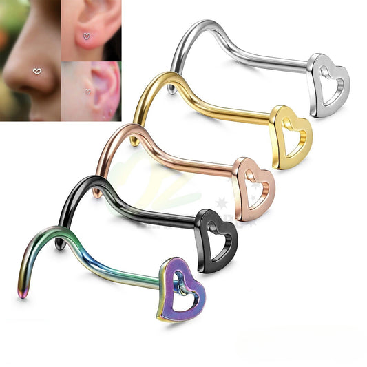 3pcs Nose Piercing Stud Ring Heart Surgical Steel Spiral Tail Body Jewellery