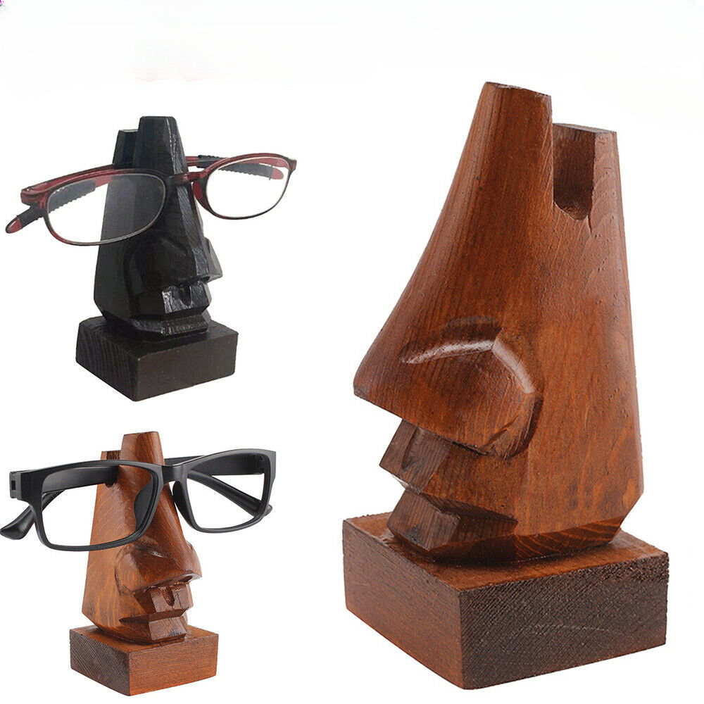 Wooden Nose-Shaped Sculpture Sunglasses Eyeglasses Glasses Holder Display Stand