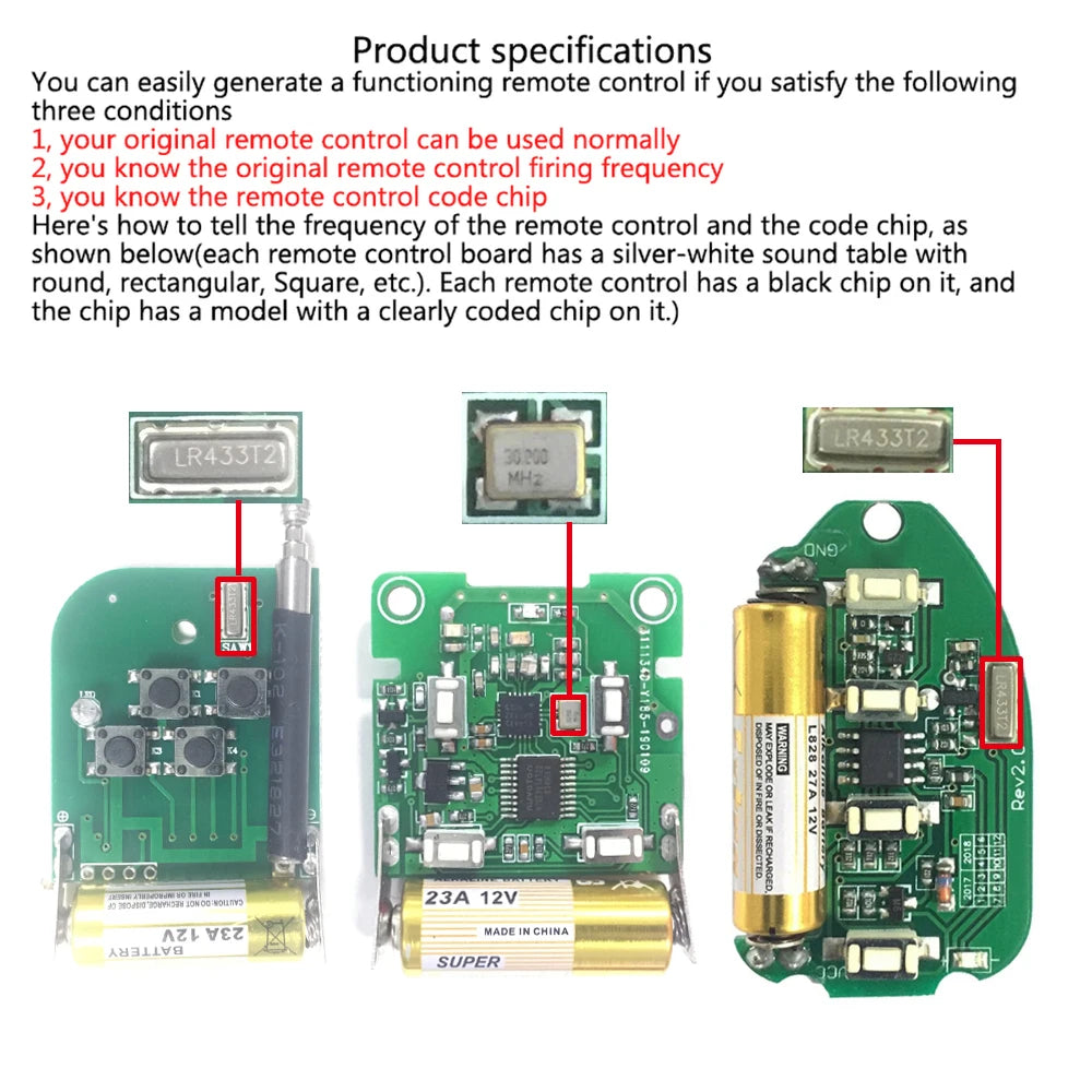 433MHz Auto Copy Remote Control Electric Garage Door Opener Remote Controller Duplicator Clone Cloning Code 4 Keys Transmitter