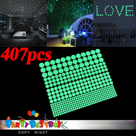 407pcs Dot Luminous Star Wall Stickers Home Room Decor Glow In The Dark Decal