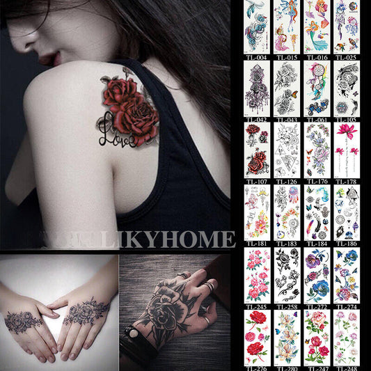 2Pcs Temporary Tattoo Sticker 3D Waterproof Leg Clavicle Fake Tattoos Body Art E