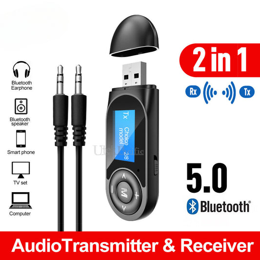 USB Bluetooth 5.0 Transmitter Receiver Audio Adapter AUX 3.5mm TV CAR PC Speaker