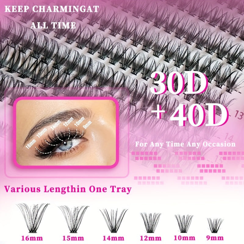 Lash Extension Kit, 640pcs/320pcs/280pcs Mix DIY Eyelash Extension Kit 304050D Combination Lash Clusters D Curl Individual Lashes Kit With A Double-ended Lash Bond And Seal And Comfortable Lash Tweezers D Curl 9-16mm Mixed Lash Extension Kit