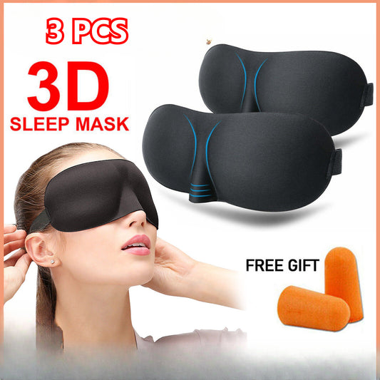 3x 3D Sleeping Eye Mask Blindfold Sleep Travel Shade Relax Cover Light Blinder