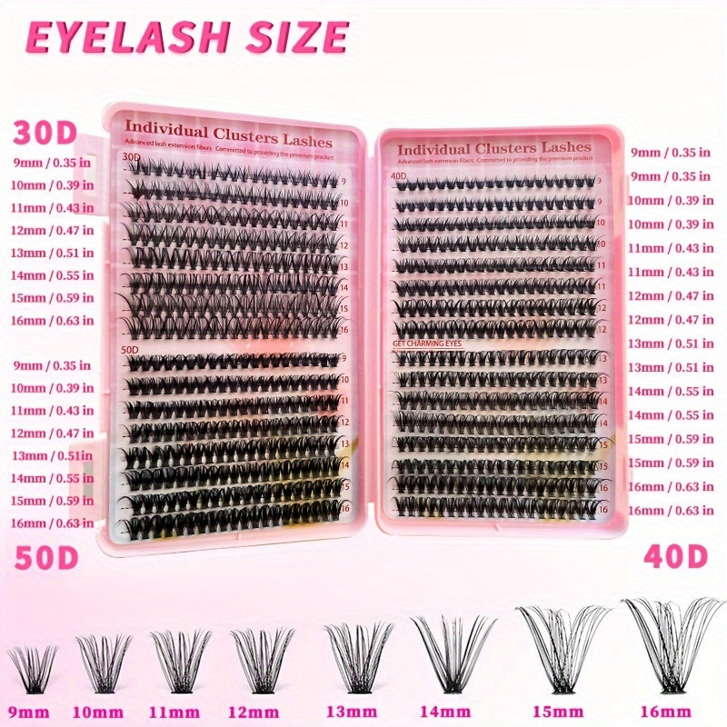 Lash Extension Kit, 640pcs/320pcs/280pcs Mix DIY Eyelash Extension Kit 304050D Combination Lash Clusters D Curl Individual Lashes Kit With A Double-ended Lash Bond And Seal And Comfortable Lash Tweezers D Curl 9-16mm Mixed Lash Extension Kit