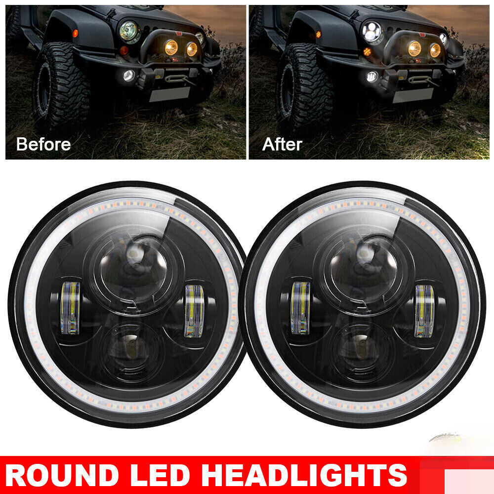 2X 7 Inch LED Headlights DRL Hi/Lo Beam Turn Light for JEEP Wrangler GQ PATROL