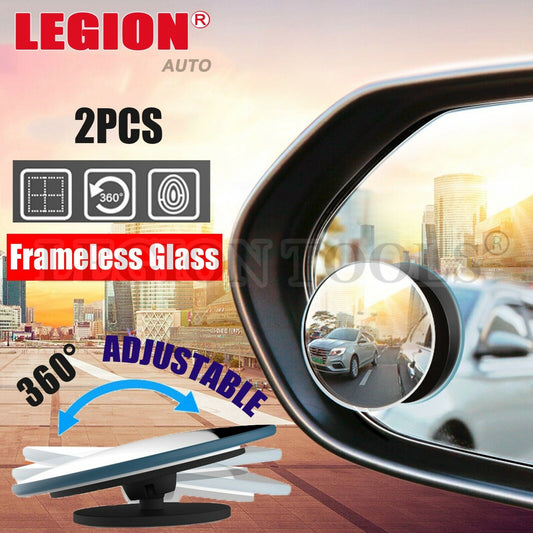 2pcs Blind Spot Car Mirror Frameless Glass Wide Angle Convex Mirrors 360° Adjust