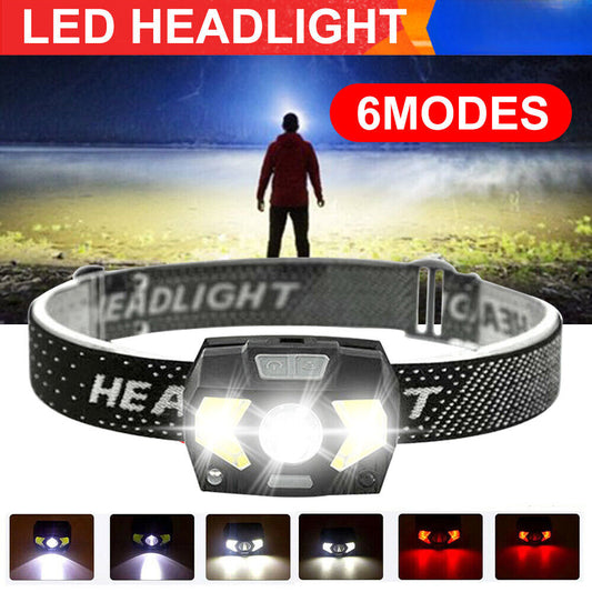 LED Head Torch Headlight Camping Fishing Headlamp USB Rechargeable Waterproof