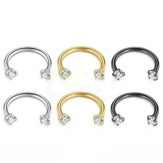 6 PCS Horseshoe Piercing Zirconia Gem Steel Ear Septum Nose Jewellery