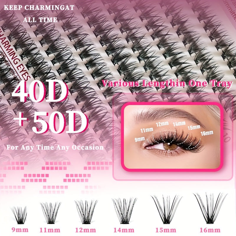 Lash Extension Kit, 640pcs/320pcs/280pcs Mix DIY Eyelash Extension Kit 304050D Combination Lash Clusters D Curl Individual Lashes Kit With A Double-ended Lash Bond And Seal And Comfortable Lash Tweezers D Curl 9-16mm Mixed Lash Extension Kit