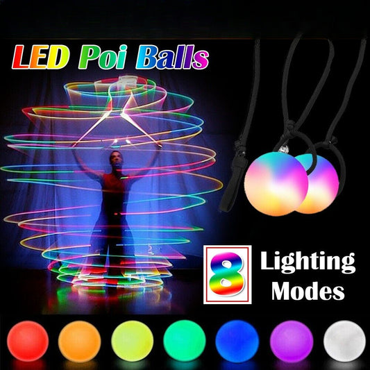 4pcs LED Poi Balls Multi Coloured Light Up Glow Belly Dance Party Festival