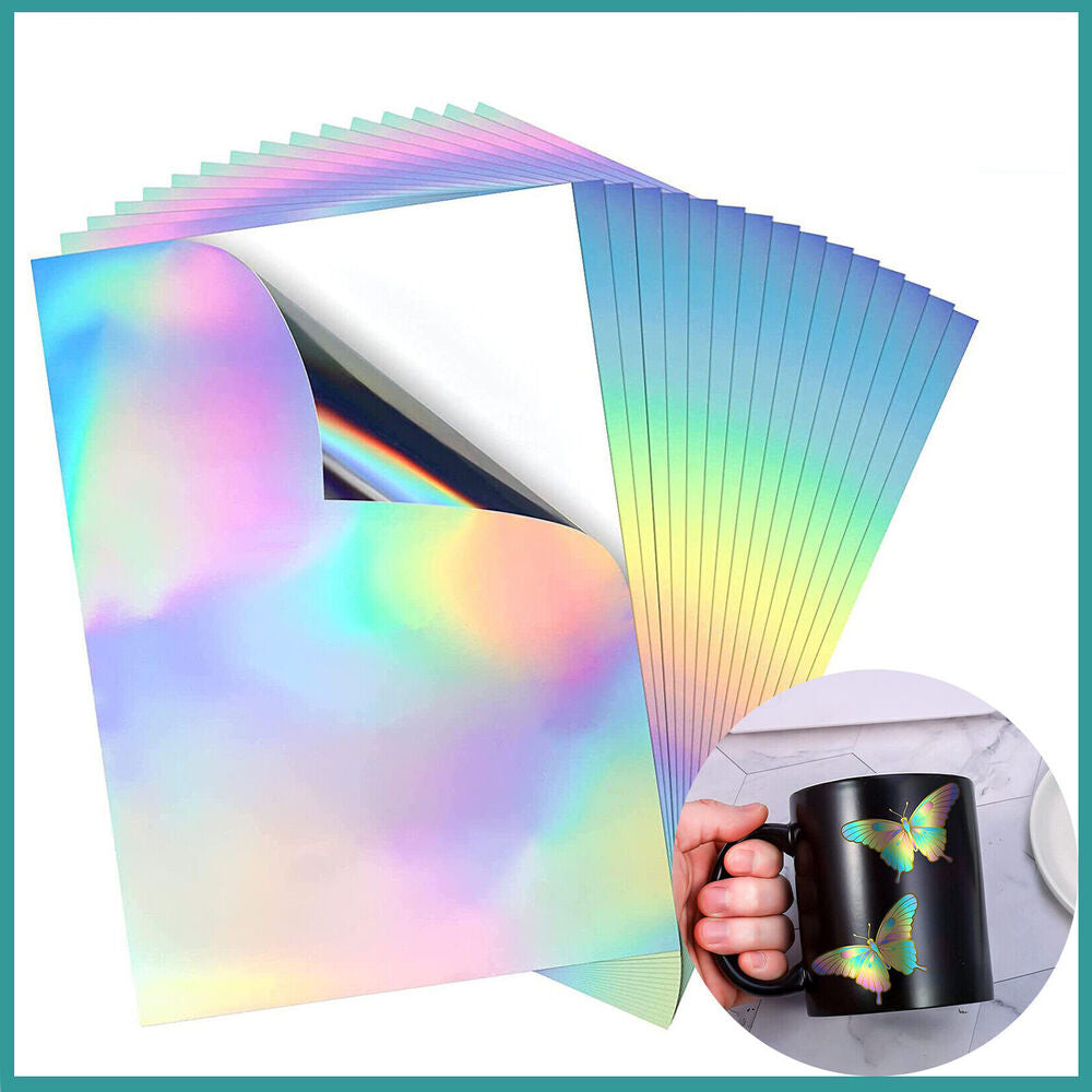 10 x A4 Holographic Holo Glossy Self Adhesive Sticker Paper Label Inkjet Printer