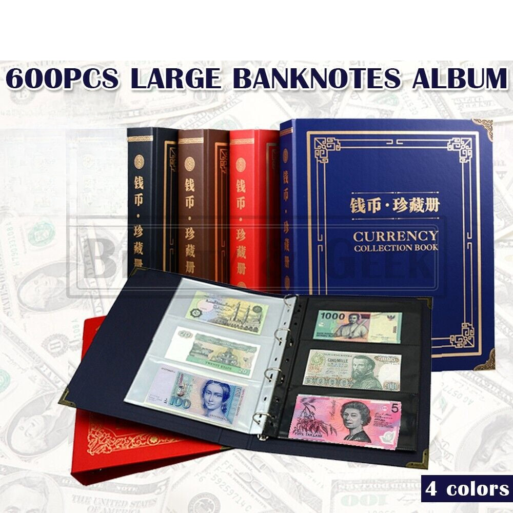 600 Page Banknote Album Sheet Notes Paper Money Collection Book Holder Protector