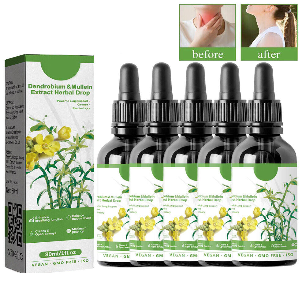 3x Dendrobium & Mullein Extract Powerful Lung Cleanse & Respiratory Drops 30ml