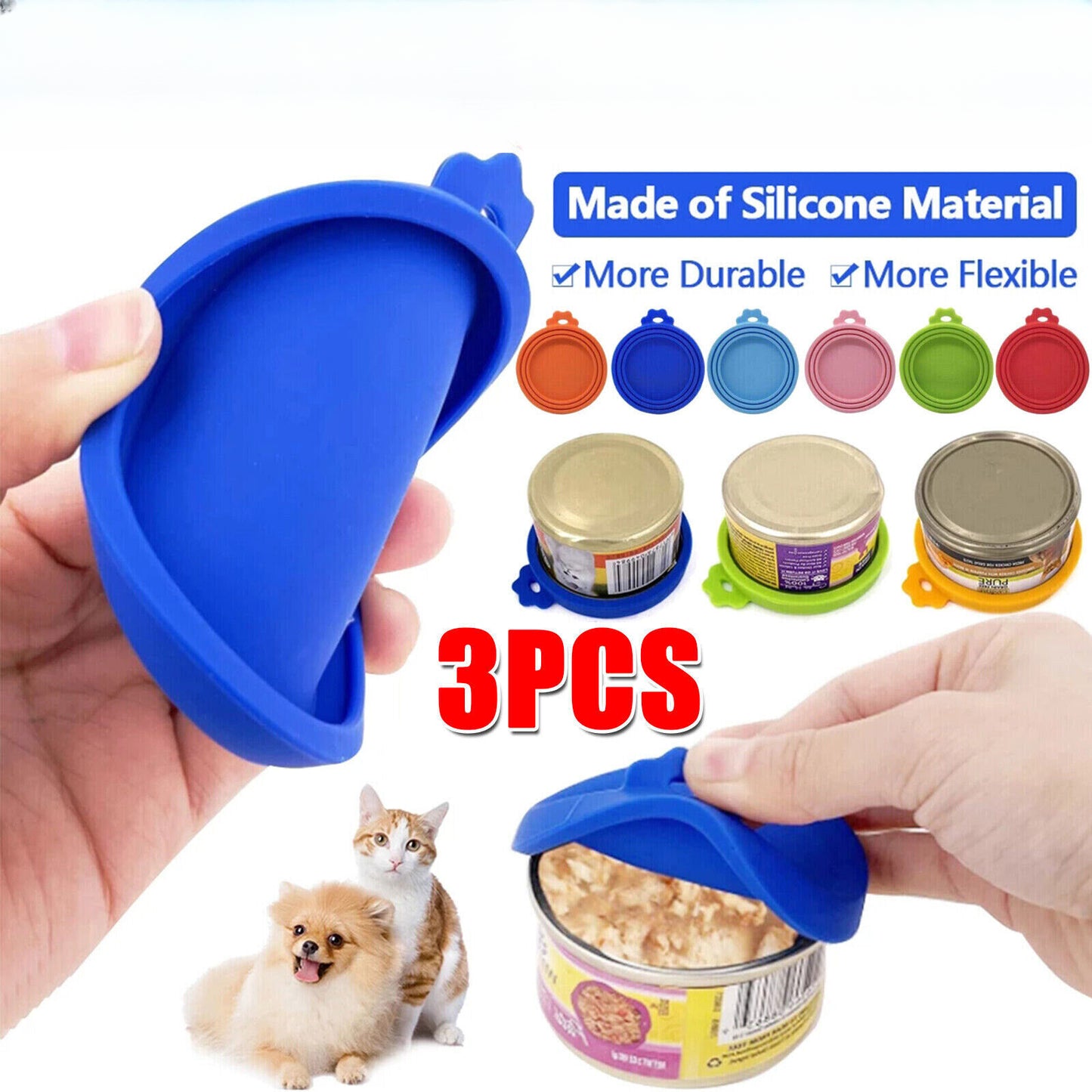 3X Reusable Pet Food Can Cover Lid Dog Cat Pet Tin Silicone Storage Seal Cap