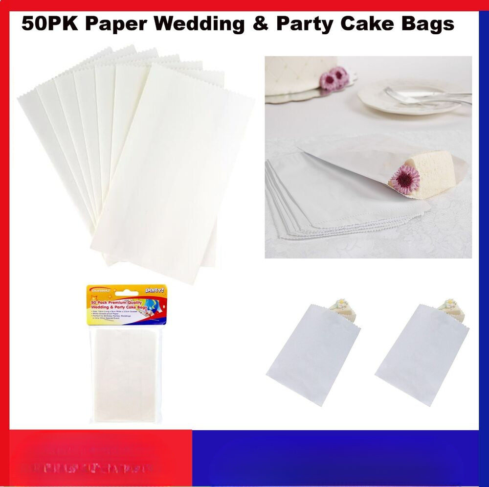 50 X PARTY WEDDING WHITE CAKE BAG BAGS CRAFT DIY GREASE PROOF PAPER BIRTHDAY